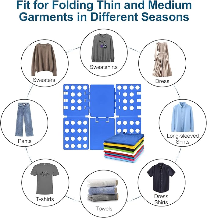 Sealegend V1 Shirt Folding Board t Shirts Clothes Folder for Adults Durable PP Plastic Easy and Fun Laundry folders Effortless Folding Helper for Space-Saving Storage, Blue