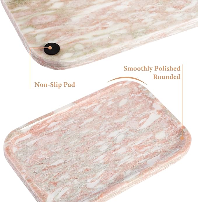 Karibiber Marble Vanity Tray, Marble Bathroom Tray Countertop, Decorative Tray for Dresser, Rosso Red Stone Serving Trays for Kitchen, Perfume, Jewelry Candle Holder, Catch All