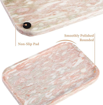 Karibiber Marble Vanity Tray, Marble Bathroom Tray Countertop, Decorative Tray for Dresser, Rosso Red Stone Serving Trays for Kitchen, Perfume, Jewelry Candle Holder, Catch All