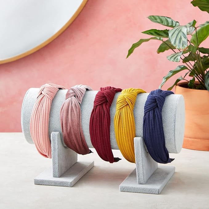 Juvale Velvet Headband Holder Stand - 12.2 x 6.5 x 6.7 Inches, Gray Velvet - Hair Accessories Organizer & Headband Rack - Bracelet Display & Jewelry Stand