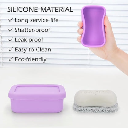 AIDIMMING Silicone Bar Soap Travel Case,Completely Leak Proof Bar Soap Holder,Compact Soap Bar Container,Portable Soap Box for Traveling,Camping,Gym,Outdoor (Light Purple)