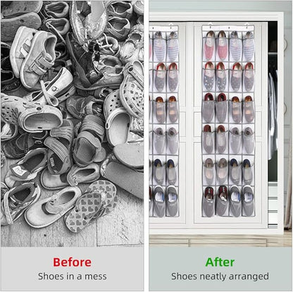 HURRISE 2Pcs 24 Large Pockets Over The Door Shoe Organizer, Hanging Shoe Organizer Holds Up to 40 lbs with 24 Mesh Large Pockets Door Shoe Rack Organizer for Door Mesh Closet Shoe Holder Hanger
