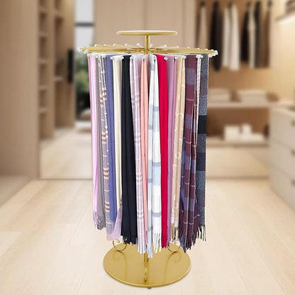 Freestanding Scarf Display Rack, Scarf Organizer with 30 Rods Scarf Rack Rotating Round Scarf Display Stand Scarf Holder Organizer for Clothing Stores, Shopping Malls, Apartments, Home