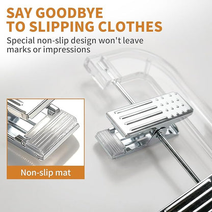 12 Pack Clear Plastic Pants Hangers, 14 Inch Upgraded Heavy Duty Skirt Hanger with 2-Adjustable Clip Non-Slip 360° Swivel Hook for Pants, Trousers, Skirts, Jeans