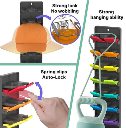 Baseball cap storage box set of 2 - Wall-mounted hat rack, a design suitable for wall-mounted hat racks, saves space and features a built-in spring clip hat hanging storage device (colours)