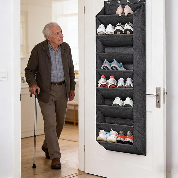 Over the Door Shoe Rack | 8 Tiers Storage Holder,Shoe Organizer for Closet with Large Deep Pockets | for Closet Wall Door Bedroom Dorm RV Boot Sock Headphone