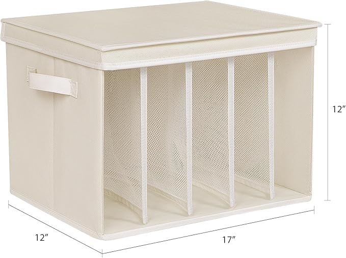 Zilink Upgraded Clothes Organizers with Lids and Support Boards Large Sweater Organizer for Closet Shelf with 5 Grids Divider Wardrobe Organizer for Sweaters, Jeans, Pants, Beige, 3 Pack