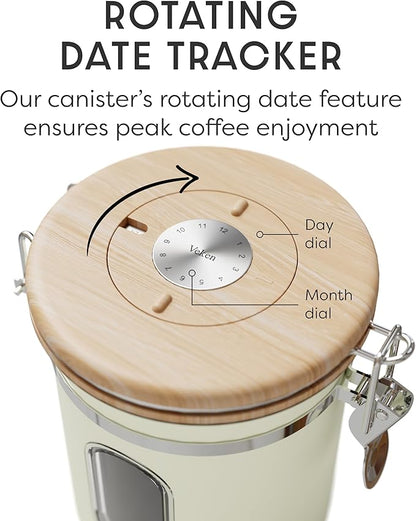 Veken Coffee Sugar Canister with Window, Airtight Stainless Steel Kitchen Food Storage Container with Lids, Date Tracker and Scoop for Grounds Coffee, Beans, Tea, Flour, Cereal Jars, 16OZ, Cream