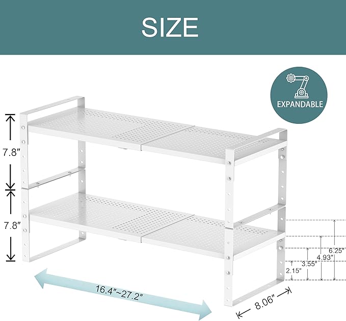 Expandable Shoe Rack Heavy-Duty Closet Organizer Adjustable Shelf Stackable Metal Framework for Entryway, Garage,RV,Pantry,Cabinet(Medium,2 Packs/White)