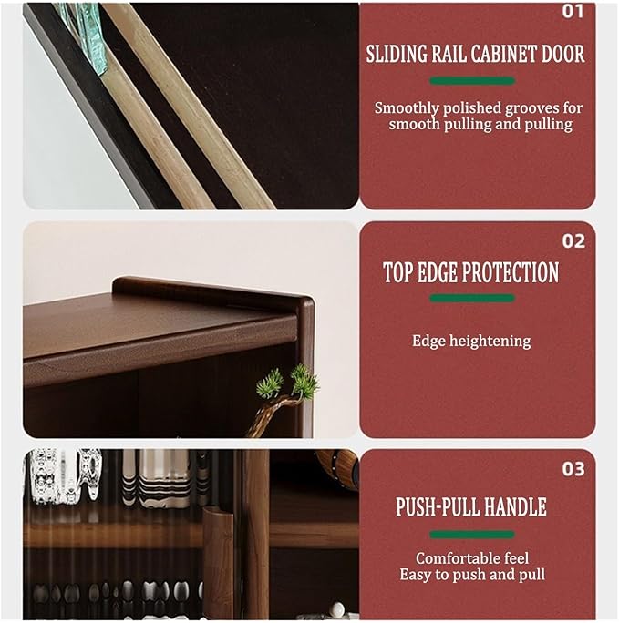 Home Furnishing Vintage Wood Desktop Cup Holder Storage Cabinet for Coffee Station Bar Adjustable Display Shelf with Glass Sliding Door for Kitchen Dining Room Office(Brown)