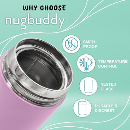 nugbuddy Mini Airtight Storage Container - Vacuum Sealed Insulated w Nested Glass Jar - UV Protection, Temperature Controlled Stainless - Whiteboard Finish w Marker Included - 100 ml (1/4 Oz)