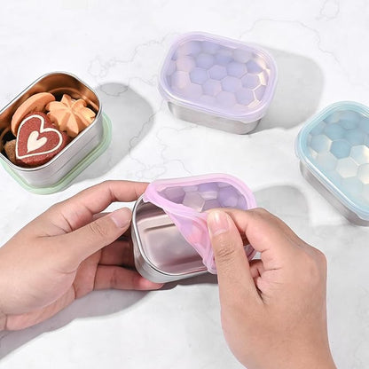 Tanjiae 8oz Small (1 CUP) Stainless Steel Snack Containers for Kids and Toddlers (Ages 1-3) | Easy Open Leak Proof Food Containers with Silicone Lids - Perfect Metal Lunch Box for Daycare and School