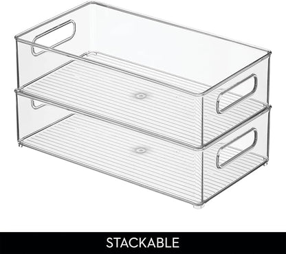 iDesign Stackable Bathroom Storage Bin with Handles for Makeup and Accessories, Clear, Made in USA