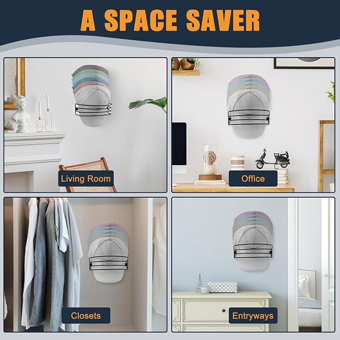 SIBAO [3-Pack] Hat Rack for Wall and Door, Metal Hat Organizer for Baseball Caps, Hat Storage Cap Holder Up to 30 Hat Hangers for Closet Cap Rack for Bedroom Entryway (Black 3-Pack)