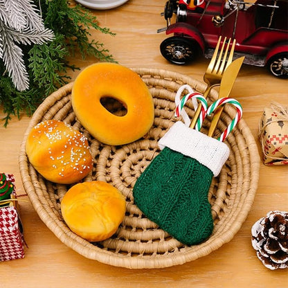10/12Pcs Christmas Silverware Holder Xmas Cutlery Dinner Table Decoration Santa Claus Snowflake Flatware Pockets (Green Stocking)
