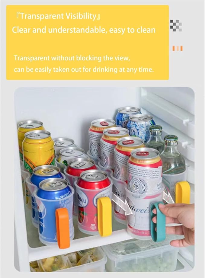 Soda Can Organizer，Can Storage Box with Handle Transparent Reusable for Fridge Pantry Freezer Kitchen(Orange)