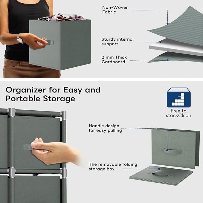Mavivegue 9 Cube Storage Organizer, Closet Organizers and Storage, Cube Storage Shelf, Easy to Assemble with Storage Drawers, DIY Closet Cube Organizer for Living Room, Bedroom, Dorm Room-Gray