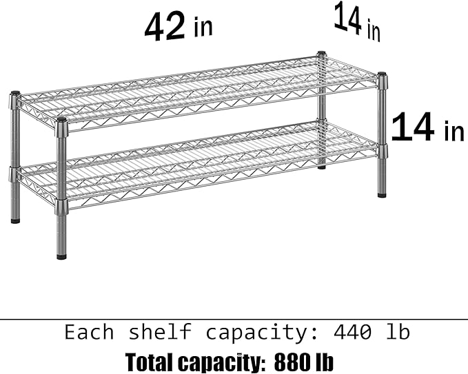 14" Deep x 42" Wide x 14" Height Wire Shelving Kit | 2-Tier | NSF Commercial Storage Rack Unit