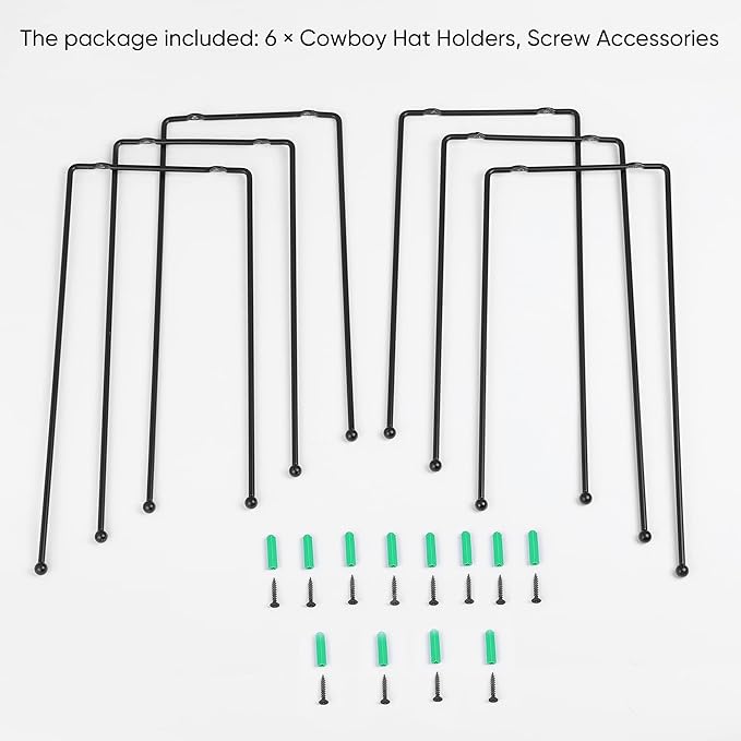 Taozun Cowboy Hat Rack - Cowboy Hat Holder DIY Hat Hangers for Wall Display, Black Hat Holder Organizer, 6 Pieces(A Beautiful Christmas Gift)