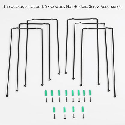 Taozun Cowboy Hat Rack - Cowboy Hat Holder DIY Hat Hangers for Wall Display, Black Hat Holder Organizer, 6 Pieces(A Beautiful Christmas Gift)