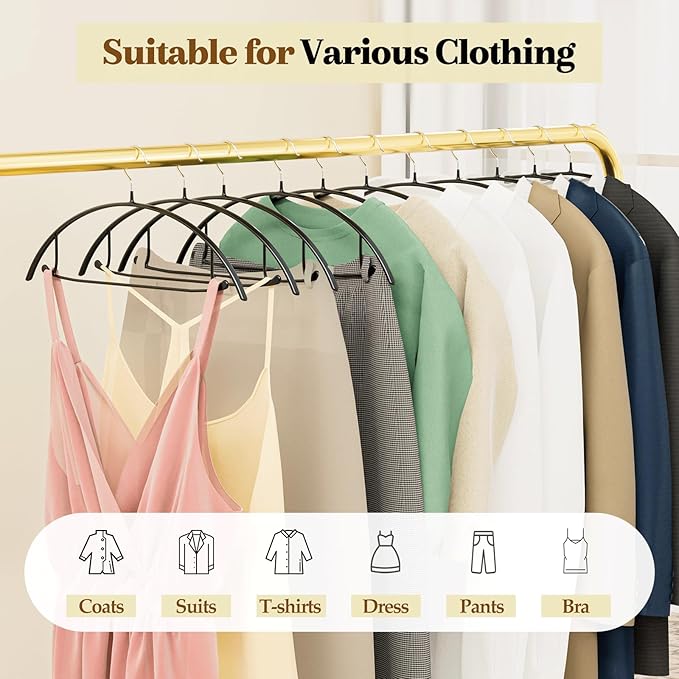 Non-Slip PVC Coating Metal Coat Hangers 20 Pack, Heavy Duty Clothes Hangers, No Shoulder Bumps, Space Saving Hangers for Sweaters, Suits, Shirts, Skirt, Jackets, Black