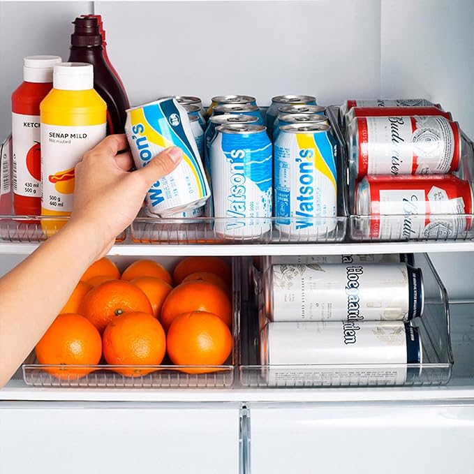 Water Bottle Organizer for Refrigerator, Pantry Organization and Storage Bins, Drink Dispenser for Fridge, Pop Soda Can Holder, Clear Plastic Beverage Rack, Kitchen Cabinets Food Container, Pack of 2