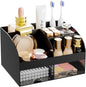 Makeup Organizer with 2 Drawers, Cosmetic Storage for Dresser Vanity and Bathroom Countertop,Make up organization and Skincare Storage with Beauty Brush Holder, Cosmetic Display Case (Black)