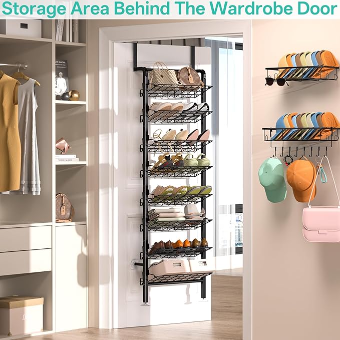DTUQYX Over Door Shoe Rack - 8 Tiers Adjustable Heavy Duty Metal Hanging Shoe Rack for Closet Door, Space Saving Wall Mounted Shoe Storage Organizer for Shoes & Accessories, 67.52"x17.91"x9.84"