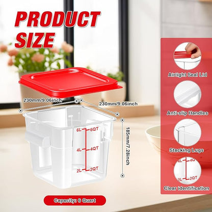 2 Pack Square Food Storage Container With Lid,2-12 Quart Commercial Storage Box With Scale & Handle,Cake Making,Dough Marinating Meat,Kitchen Supplies (6 Quart)