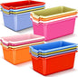 Dandat 16 Pcs Plastic Book Bins for Classroom Library Cubby Bins Scoop Front Stackable Toy Storage Tubs Containers for School Office Home Nursery Playroom Organization (Vintage Color)