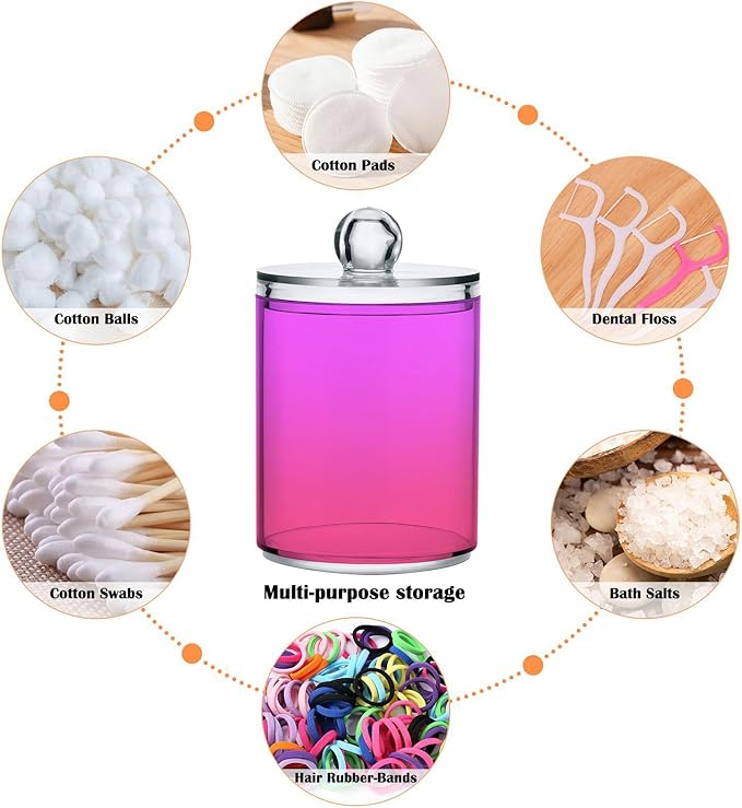 Magenta Purple Fuchsia Qtip Dispenser Apothecary Jars Bathroom Qtip Holder Storage Canister Plastic Jar 10 Oz for Cotton Ball Swab Round Pads Floss 2pcs