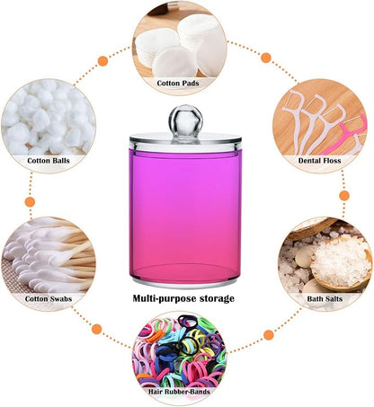 Magenta Purple Fuchsia Qtip Dispenser Apothecary Jars Bathroom Qtip Holder Storage Canister Plastic Jar 10 Oz for Cotton Ball Swab Round Pads Floss 2pcs