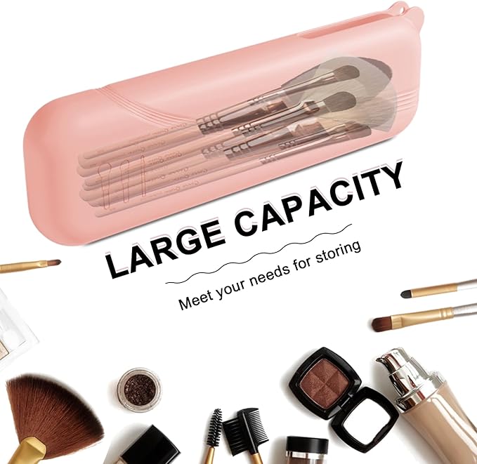 Silicone Makeup Brush holder travel case,Large makeup brush bag with Half-open Snap Design, Anti-fall Out Vanity Organizer for Toothbrushes,Lipstick,Eyebrow pencil,BB Cream,Liquid Foundation (Pink)