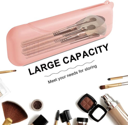 Silicone Makeup Brush holder travel case,Large makeup brush bag with Half-open Snap Design, Anti-fall Out Vanity Organizer for Toothbrushes,Lipstick,Eyebrow pencil,BB Cream,Liquid Foundation (Pink)