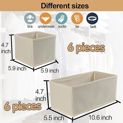 Fordonral Drawer Organizer Clothes, Foldable Fabric Dresser Organizer Closet Organizers and Storage Box for Underwear,Folded Clothes,Baby Clothing,Socks,Bra,Towels,Ties(6M+6S,Beige)