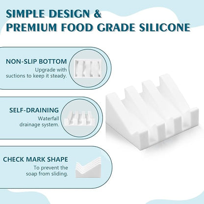 Self Draining Soap Dish Holder,Silicone Soap Dish,for Bathroom,Kitchen, Sponges，Can Extend Soap Life，Keep Soap Bars Dry and Easy Cleaning (White,1-Pack)