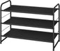 Simple Trending 3 Tier Stackable Shoe Rack, Expandable Adjustable Fabric Shoe Shelf Storage Organizer, Black