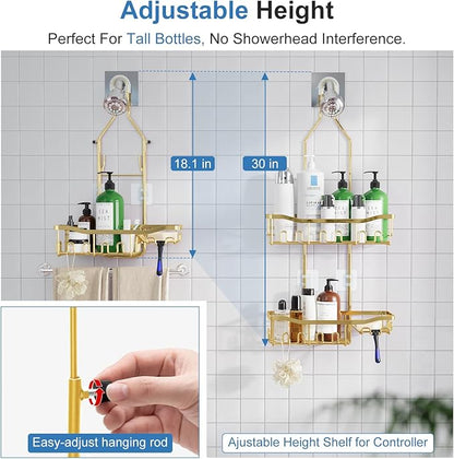 Shower Caddy, Extended Length Shower Organizer with Hooks, Rustproof Shampoo Soap Holder, Large Hanging Bathroom Caddy