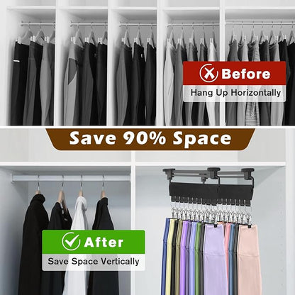Legging Organizer for Closet, Smooth Sliding Yoga Pant Hanger with Clips, Legging Hangers for Closet Organizer