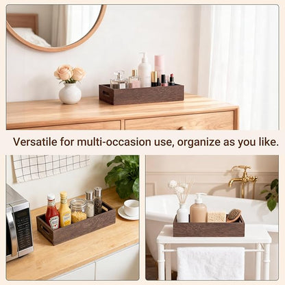 Mkono Bathroom Basket Wood Toilet Paper Storage Basket with Handle for Organizing, Farmhouse Tank Topper Tray, Rustic Home Decor for Shelf, Countertop, Bedroom, Livingroom, Kitchen, Brown