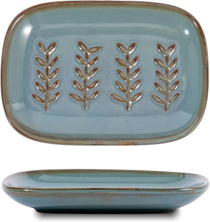 HighHerz Aesthetic Ceramic Soap Dish for Shower, Soap Holder with Raised Relief, Shower Soap Dish for Shampoo Bar Or Sponge, Soap Saver for Bathroom, Kitchen, Sink, Decorative Soap Tray (Blue)