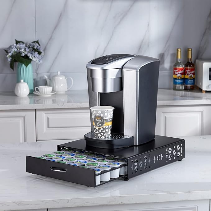 K Cup Pod Holde iron Top Drawer,Coffee Pod Holder Capsule Display Storage compatibility 42 k cup (Black)