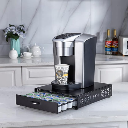 K Cup Pod Holde iron Top Drawer,Coffee Pod Holder Capsule Display Storage compatibility 42 k cup (Black)