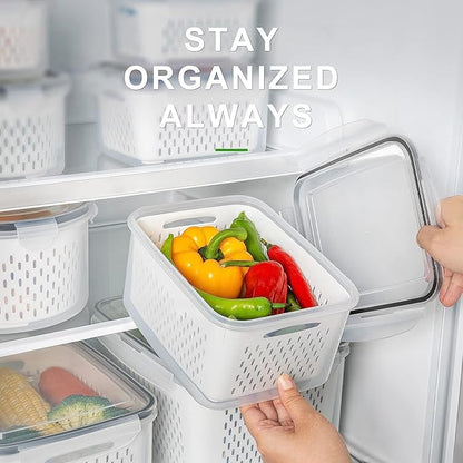 Freshmage Fruit Storage Containers for Fridge with Removable Colander, Airtight Food Storage Container, Dishwasher Safe Produce Saver for Refrigerator, Keep Berry Fruit Fresh Longer 4 pcs Small Clear