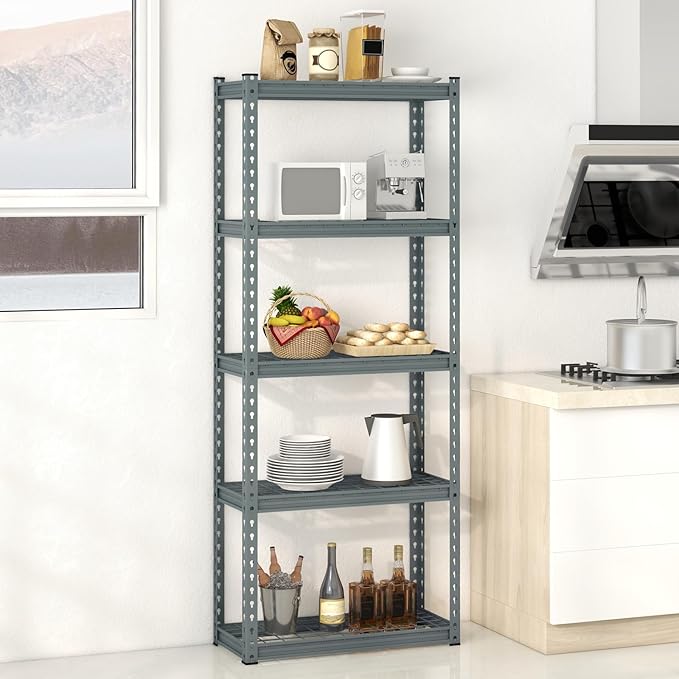 Goplus 5-Tier Metal Shelving Unit, Heavy Duty Wire Storage Rack with Anti-Slip Foot Pads, Height Adjustable Shelves for Warehouse, Kitchen, Living Room, Garage, 12" D x 27.5" W x 66" H