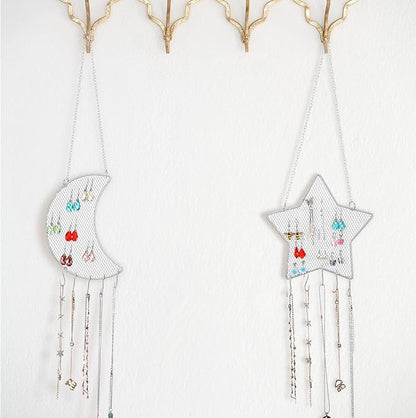 Jetec 2 Pcs Earring Wall Holder Wall Mounted Organizer Hanging Stand Decorative Diamond Grid Shape Jewelry Display Rack with Hanging Hooks for Earrings Necklace Bracelet(White)