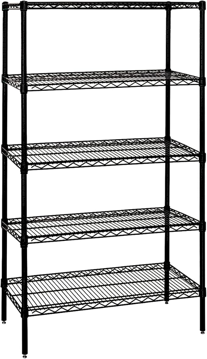 Quantum Storage Systems WR74-1448BK Wire Shelving Starter Kit, 48" W x 14" D x 74" H, 600 lbs Capacity, Carbon Steel, Epoxy Coated, Black, NSF