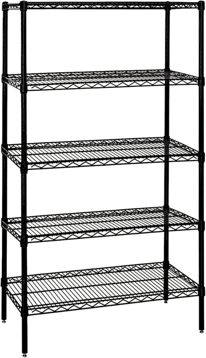 Quantum Storage Systems WR74-1448BK Wire Shelving Starter Kit, 48" W x 14" D x 74" H, 600 lbs Capacity, Carbon Steel, Epoxy Coated, Black, NSF