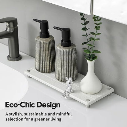 Razborci Instant Dry Sink Caddy Kitchen Sink Organizer, Quick Drying Stone Tray Diatomite Sponge Holder Soap Dish, Bathroom Countertop Fast Dry Water Absorbing Vanity Rack, Beige,12" x 5"