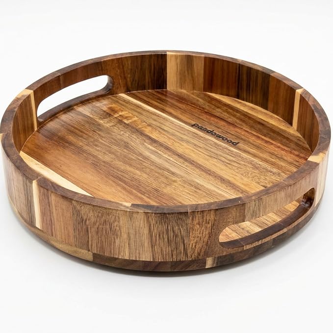 Wooden Lazy Susan for Table Top 12 Inch - Acacia Wood Lazy Susan Turntable Organizer for Kitchen Countertop Dining Table Cabinet - Rotating Tray Centerpiece for Spices Condiments - Large Lazy Susans